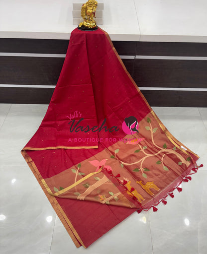 Semi Duppion Tussar Silk Saree | Red Shade |VVSDT001