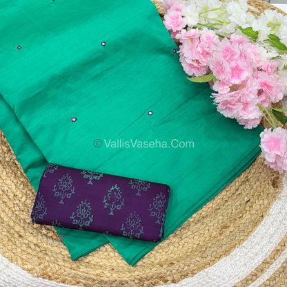 Poly Silk Mixed Cotton - Mirror Work Embroidery - Green with Purple - VVPCM001
