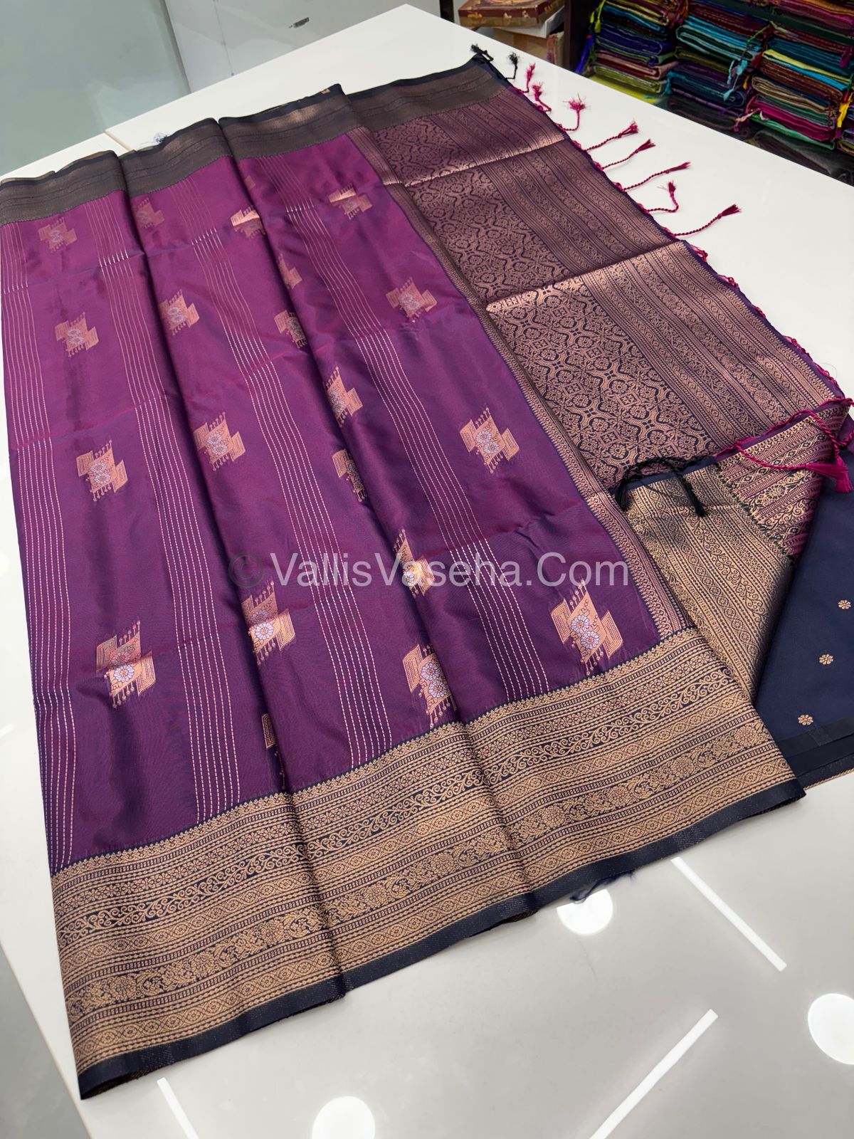 Semi Soft Silk - Violetish Purple With Navy Blue Shade -VVSSS032 - 3
