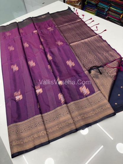 Semi Soft Silk - Violetish Purple With Navy Blue Shade -VVSSS032 - 3