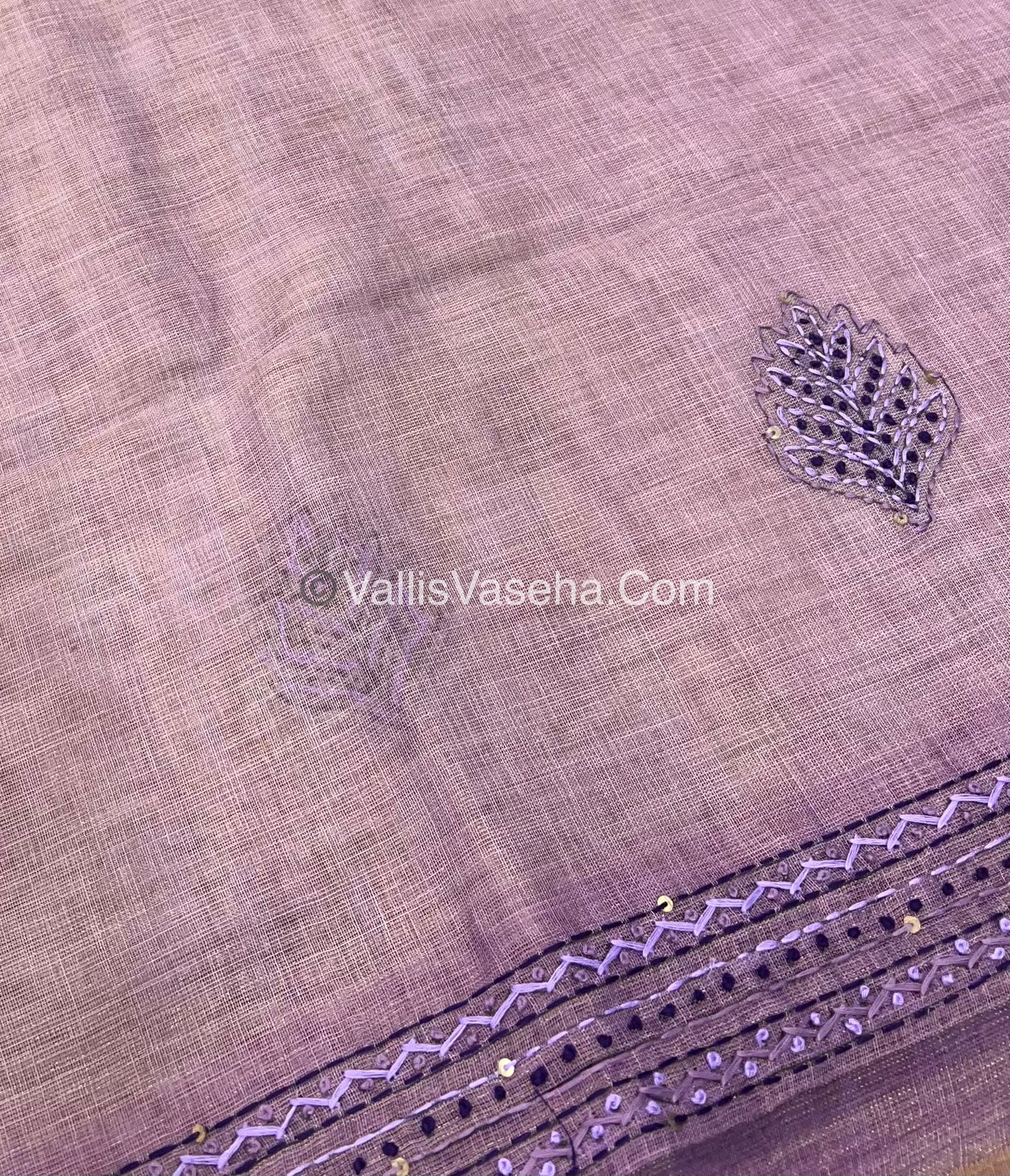 French Knot - Linen Tissue Saree - Lavendar Shade - VVLFN004