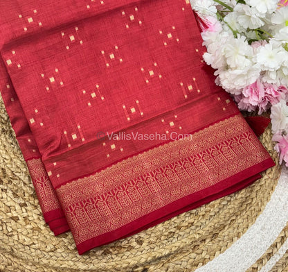 Semi Tussar Silk - Grand Pallu  - Red Shade - VVSTS031