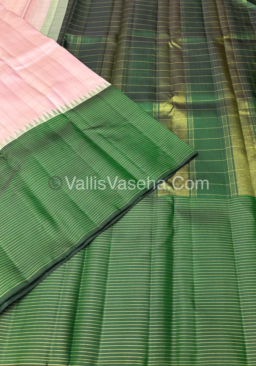 Pure Korvai Kanchipuram Silk Saree - Light Pink & Green Combo - VVPS035