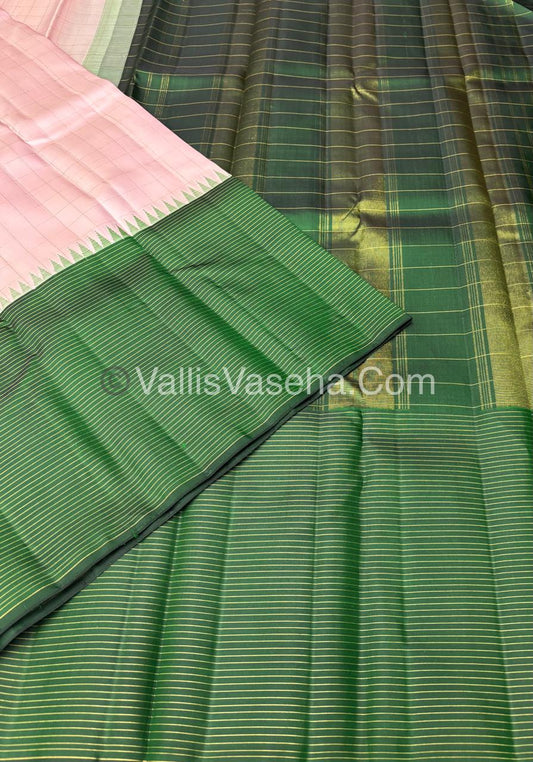 Pure Korvai Kanchipuram Silk Saree - Light Pink & Green Combo - VVPS035