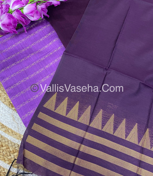 Unstitched Salwar Material -Raw Silk - Lavender with Purple - VVUSM004