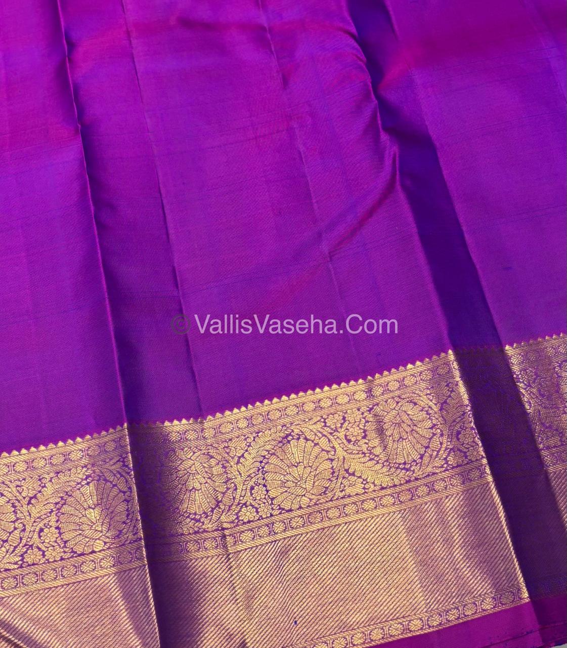 Pure Kanchipuram Silk Saree - Vaira Voosi design - Blue & Purplish Pink Shade - VVPS027