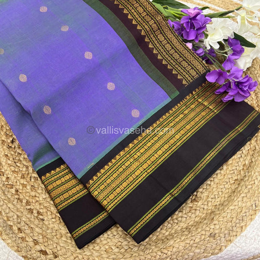 Pure Korvai Silk Cotton Saree - Double Lavender Purple with Brown - Retta Petta border - VVKSC004