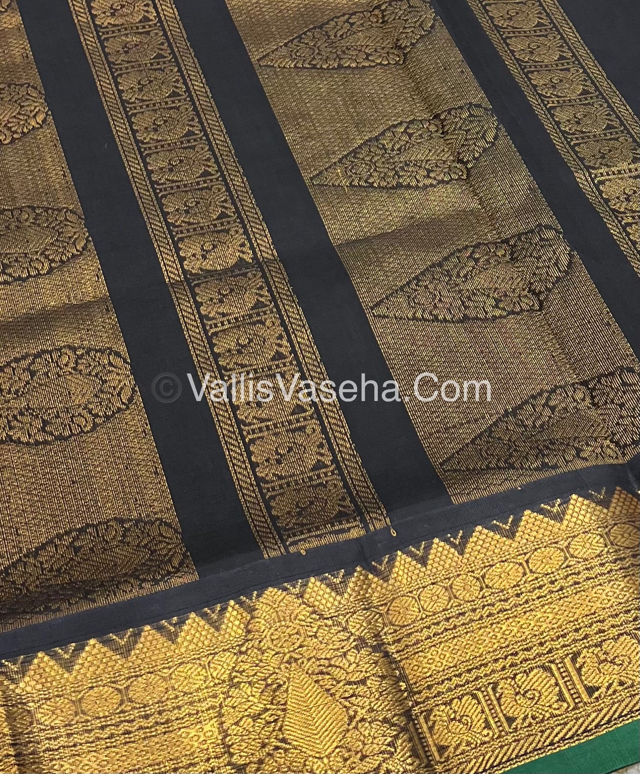 Pure Korvai Silk Cotton Saree - Pinkish Grey with Black - VVKSC019