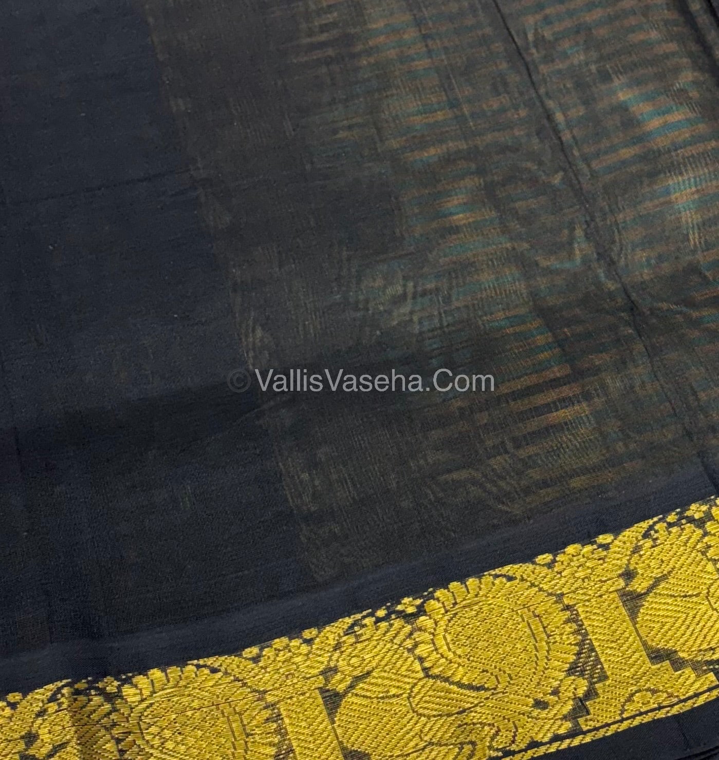Pure Korvai Silk Cotton - Podi Kattam - Yellow & Blue With Black - VVKSC003