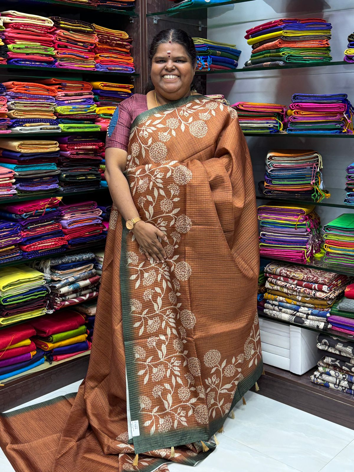 Art Tussar / Art Silk - Brown & Green  Shade - VVATS002