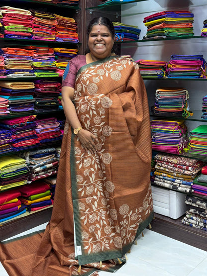 Art Tussar / Art Silk - Brown & Green  Shade - VVATS002