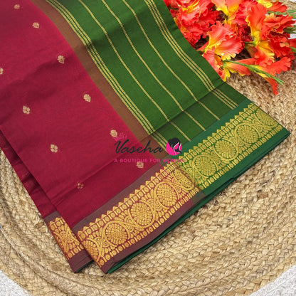 Semi Silk Cotton Saree | Double Leaf Butta Design |VVSSC016