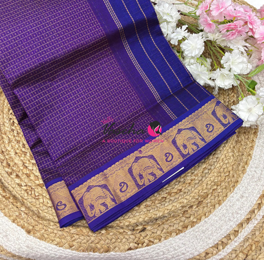 Pure Silk Cotton Saree - Purple With Blue - Lakshadeepam Design - VVPLD004