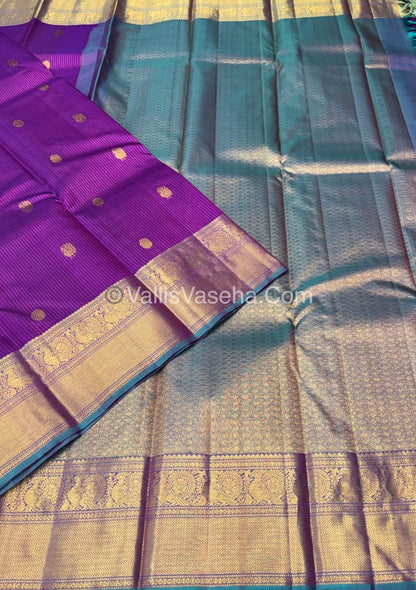 Pure Kanchipuram Silk Saree - Vaira Voosi design - Purple & Dual Tone Blue Shade - VVPS027