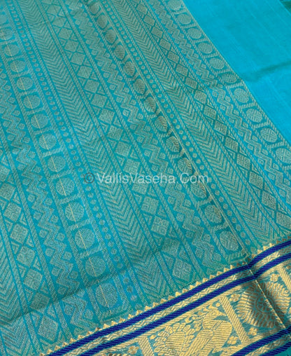 Pure Silk Cotton Saree - Blue With Blue Shade - Lakshadeepam Design - VVPLD001