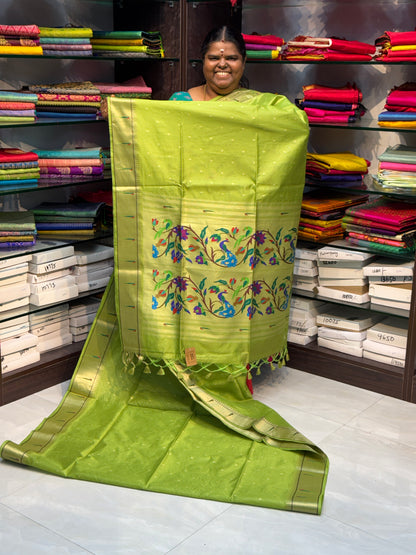 Semi Raw Silk - Paithani Design Weaving - Green Shade - VVRS005