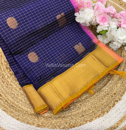 Pure Silk Cotton Saree - Mayil & Chakkaram Design - Blue With Pink Shade - VVMC002