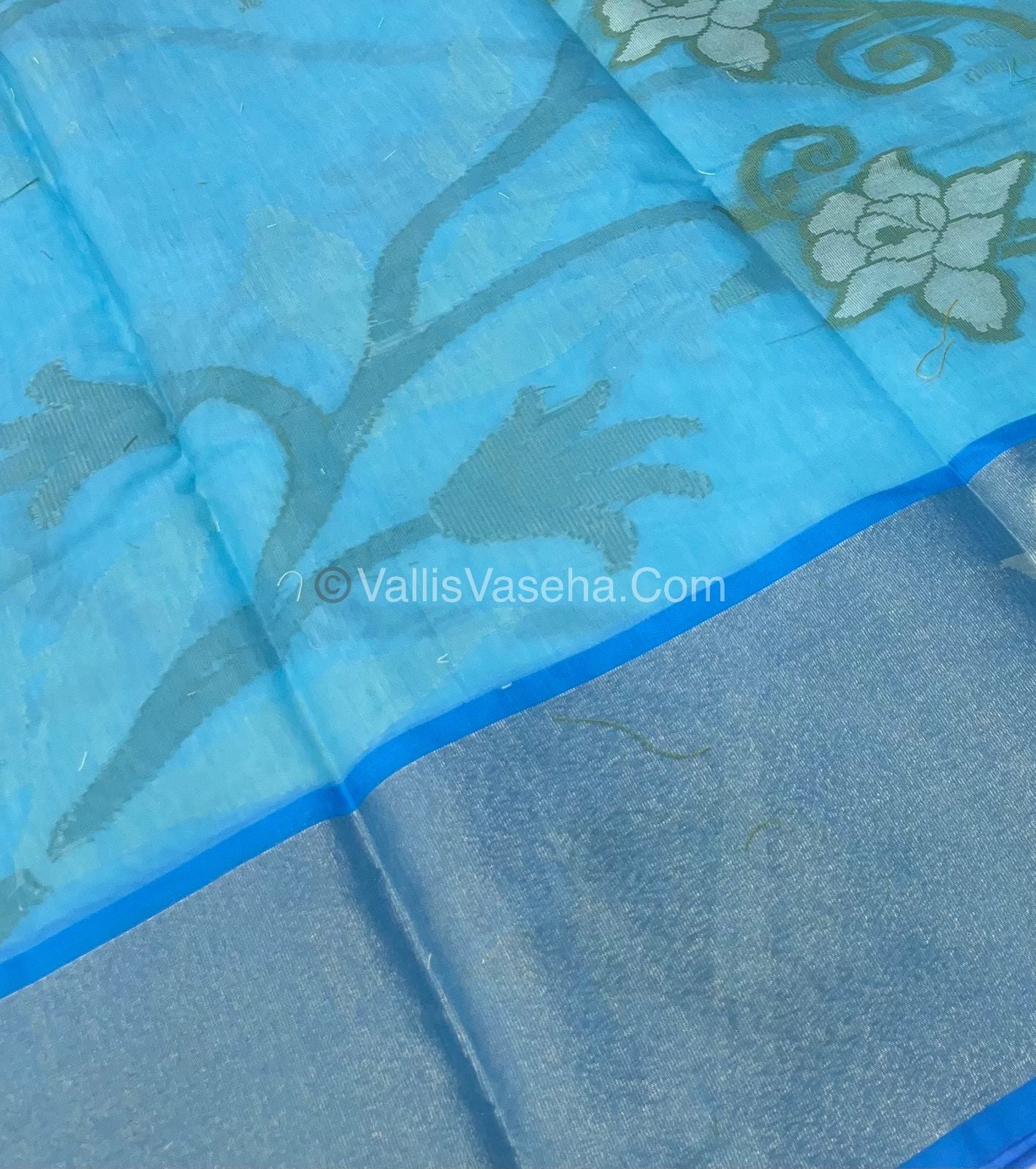 Banarasi Pochampally Weaving Semi Soft Cotton Saree - Light Blue with Blue - VVBPS001