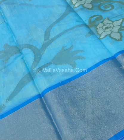Banarasi Pochampally Weaving Semi Soft Cotton Saree - Light Blue with Blue - VVBPS001
