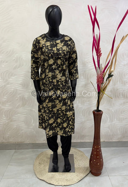 Slub Cotton -  Printed Kurti -  A - Line Cut - VVALK002