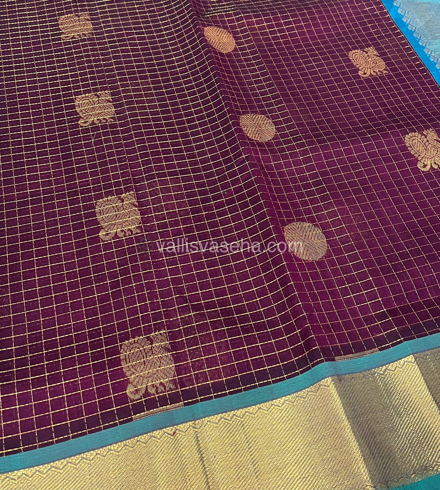 Pure Silk Cotton Saree - Mayil & Chakkaram Design - Brown With Blue Shade   -VVMC002