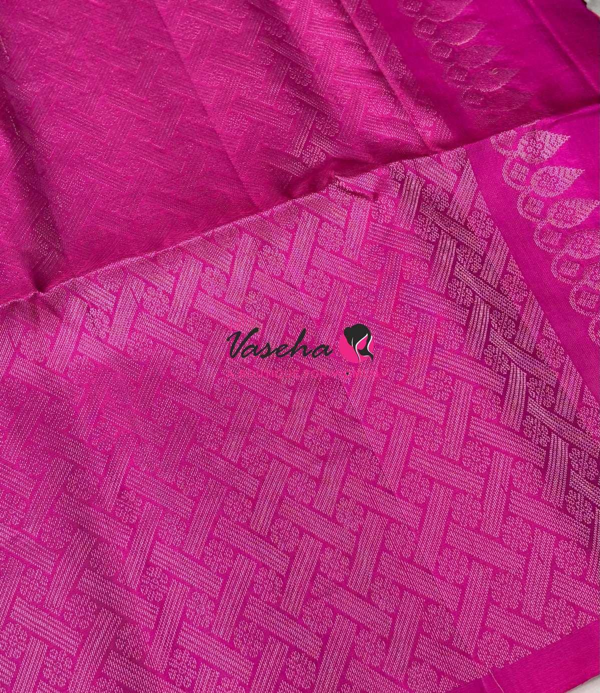 Pure Soft Silk Saree  - Light Green With Pink Combo - VVPSS139