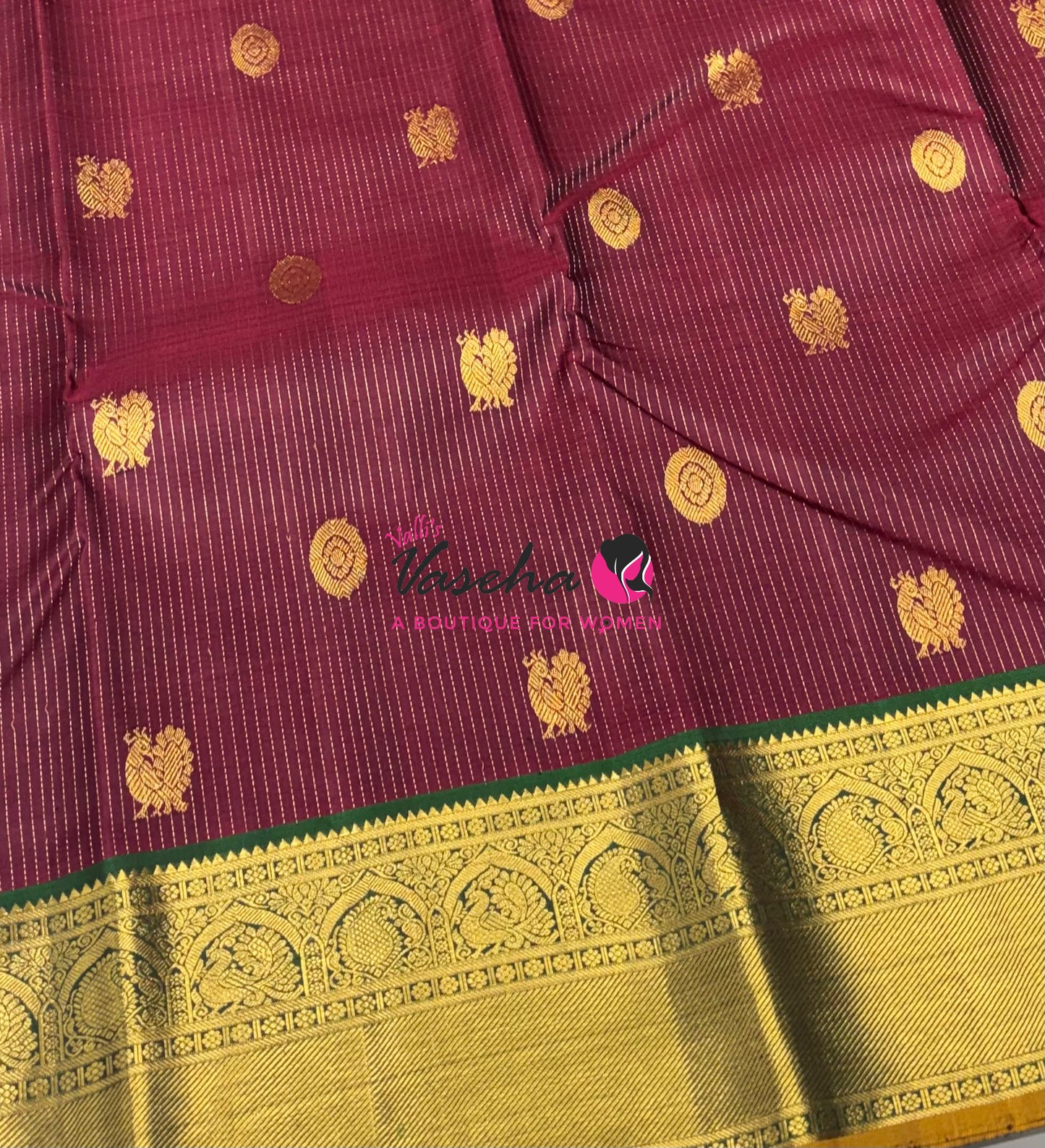 Pure Kanchipuram Silk Saree - Vairavoosi Design  - Maroon & Green Combo - VVPS059