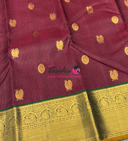 Pure Kanchipuram Silk Saree - Vairavoosi Design  - Maroon & Green Combo - VVPS059