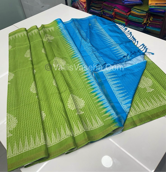 Semi Chappa Silk - Apple Green with Blue  - VVSC005