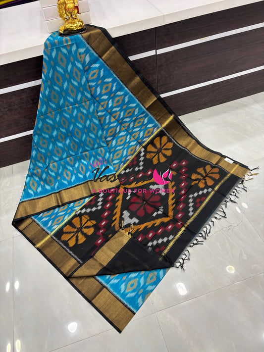 Pochampally Silk Cotton Saree - Blue  & Black Shade - VVPPS001