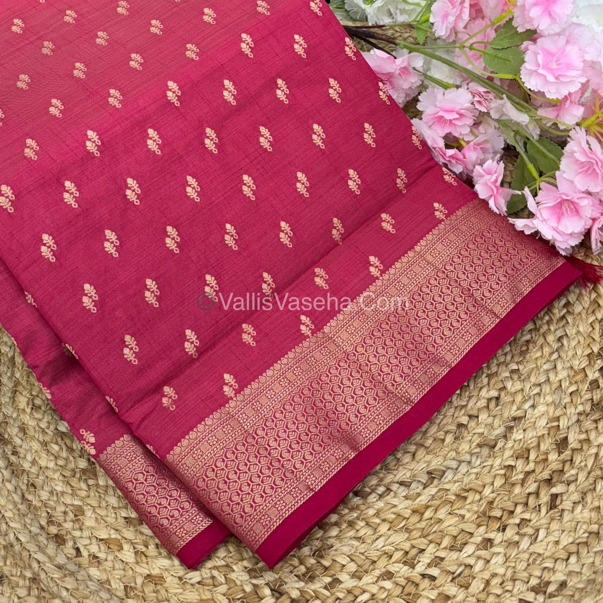 Semi Tussar Silk - Grand Pallu  - Pinkish Red Shade - VVSTS021