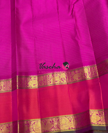 Pure Vintage Korvai Kanchipuram Silk Saree - Green With Pink - VVPS071