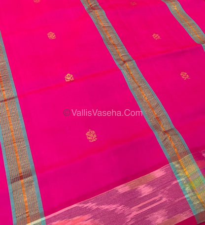 Semi Silk Cotton Saree - Blue & Pink Combo - VVSSC001