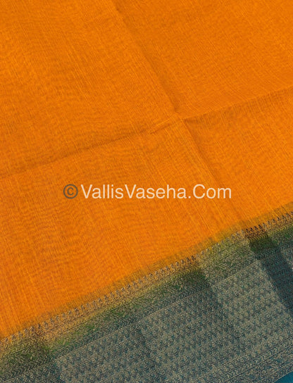 Bamboo Silk Saree - Yellow With Blue Shade - VVBSS003