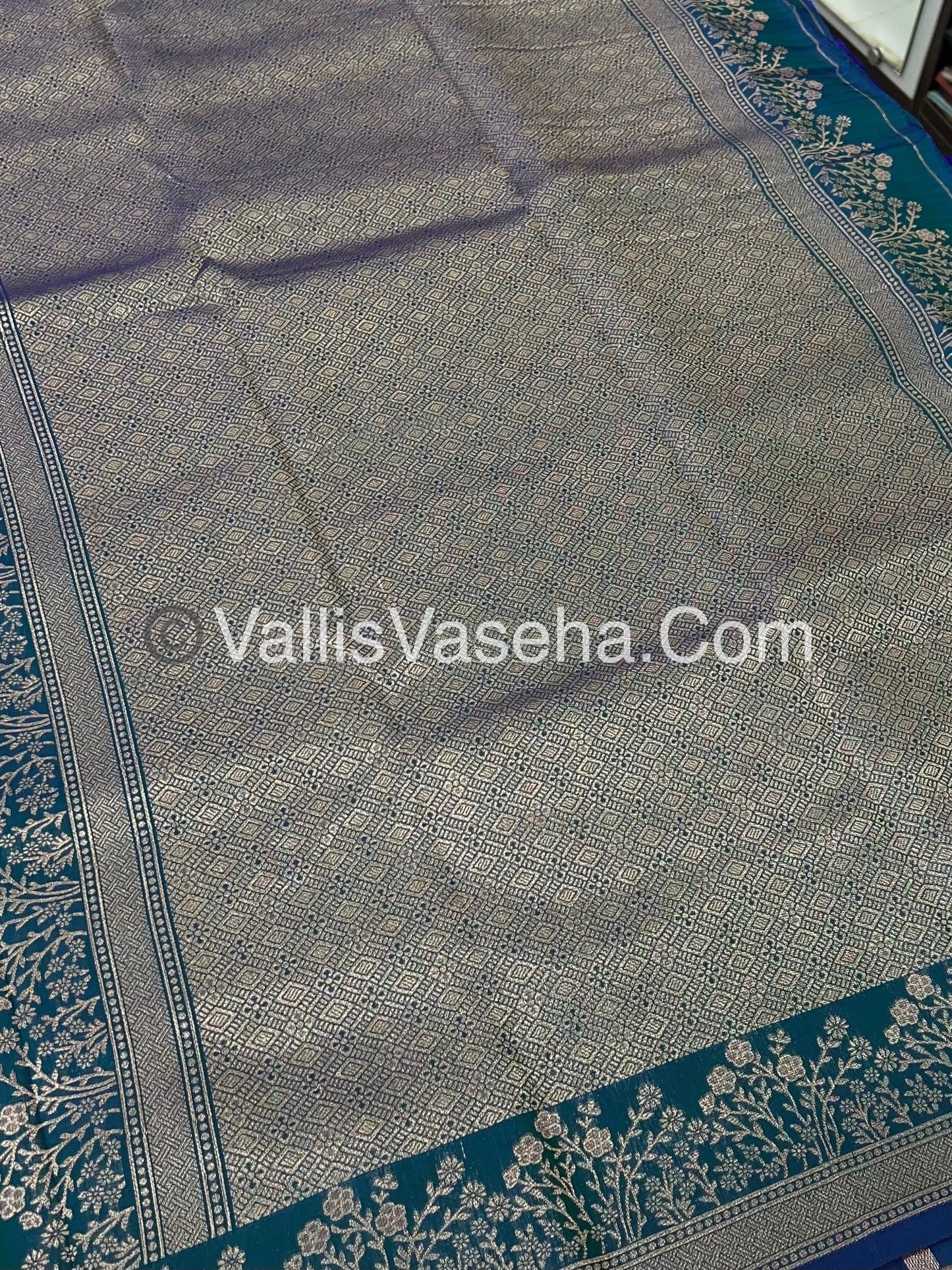 Semi Soft Silk with Border - Peacock Blue Shade -VVSSS013