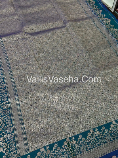 Semi Soft Silk with Border - Peacock Blue Shade -VVSSS013