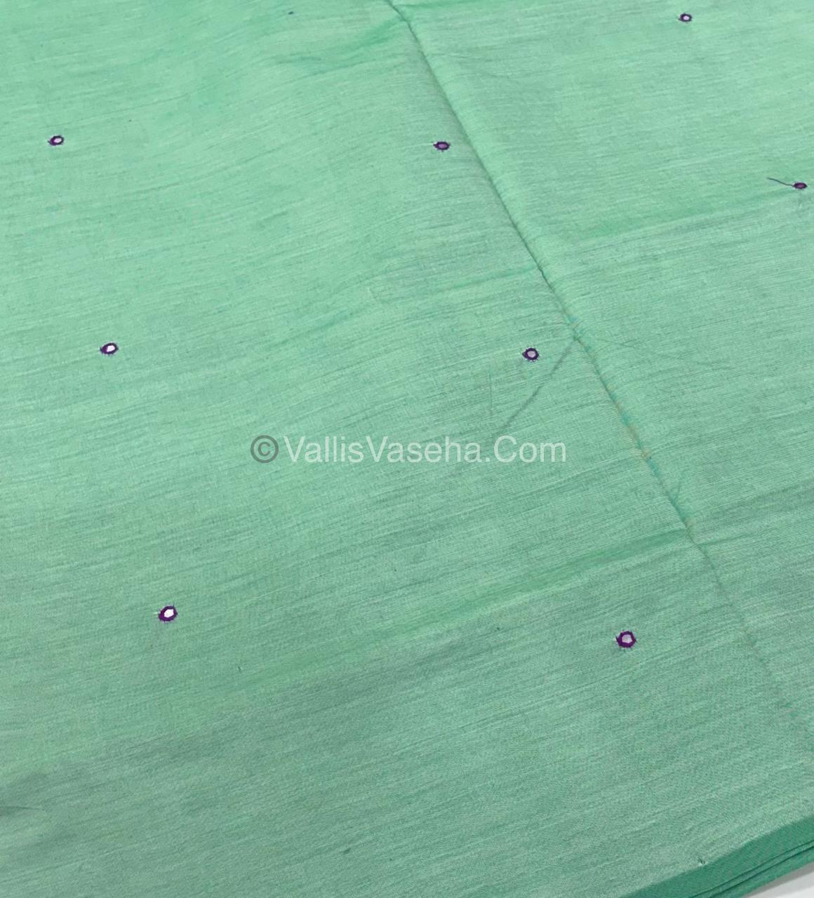 Poly Silk Mixed Cotton - Mirror Work Embroidery - Green with Pink - VVPCM001