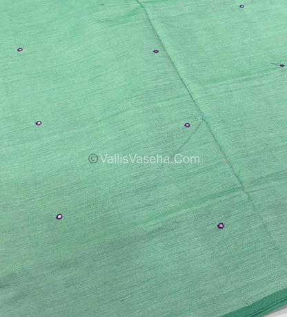 Poly Silk Mixed Cotton - Mirror Work Embroidery - Green with Pink - VVPCM001