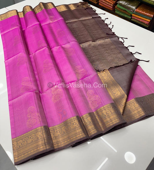Pure Soft Silk Saree - Kanchi Border - Pink & Grey Combo - VVPSS046