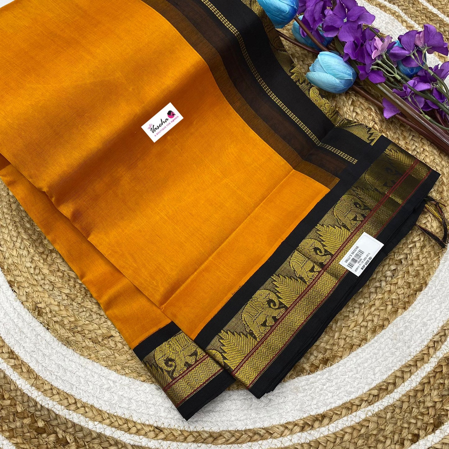 Pure Korvai Silk Cotton - Yellow with Black Combo - VVKSC007