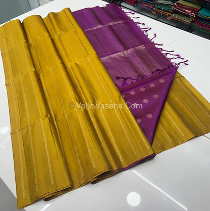 Pure Soft Silk Saree - Border Less  - Mustard Yellow & Purplish Pink Combo - VVPSS055