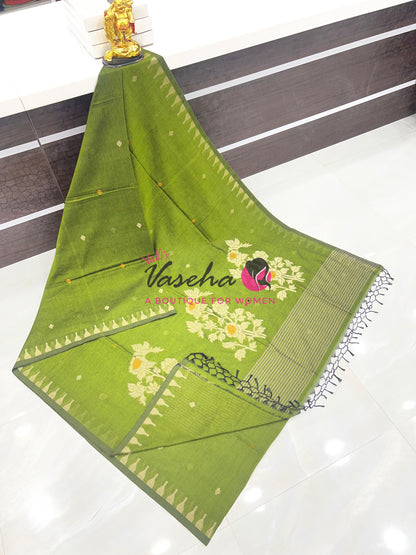 Bengal Kaddhi Cotton Saree | VVBKC001 |Mehandhi Green