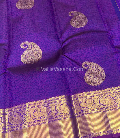 Pure Kanchipuram Bridal Silk Saree - Embossed Design - Purple Shade  - VVPS023