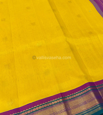 Pure Korvai Silk Cotton Saree - with Mango Yellow With  Purple Combo - VVKSC004