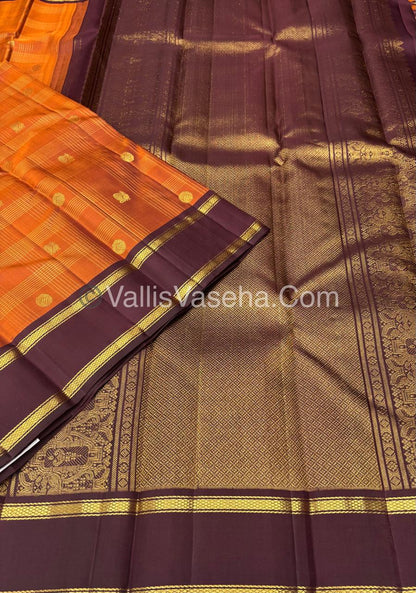 Pure Kanchipuram Silk Saree - Rust Orange & Wine Brown Combo - VVPS040