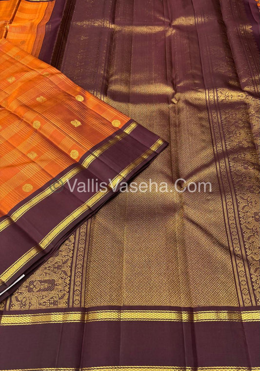 Pure Kanchipuram Silk Saree - Rust Orange & Wine Brown Combo - VVPS040