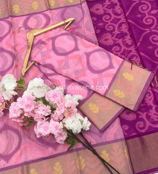 Banarasi Pochampally Weaving Semi Soft Cotton Saree - Light Pink with Purplish Pink - VVBPS001