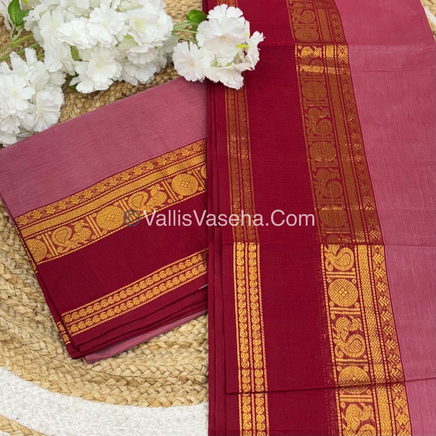 Unstitched Salwar Material -Kanchi Cotton - 2PCS Set - Pinkish Shade with Red  - VVUKM003