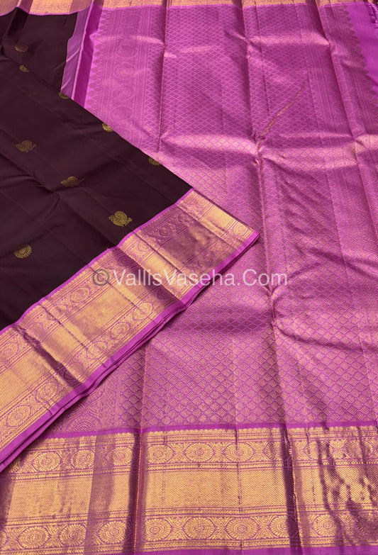 Pure Vintage Korvai Kanchipuram Silk Saree - Brown & Pink Combo - VVPS038