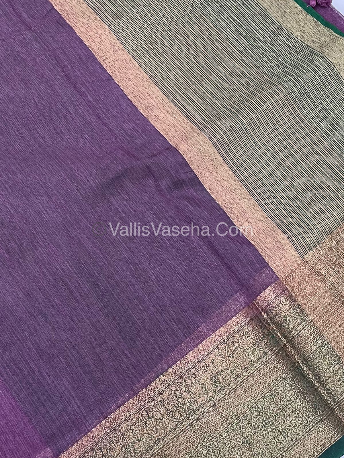 Bamboo Silk Saree - Grape With Green Shade - VVBSS008